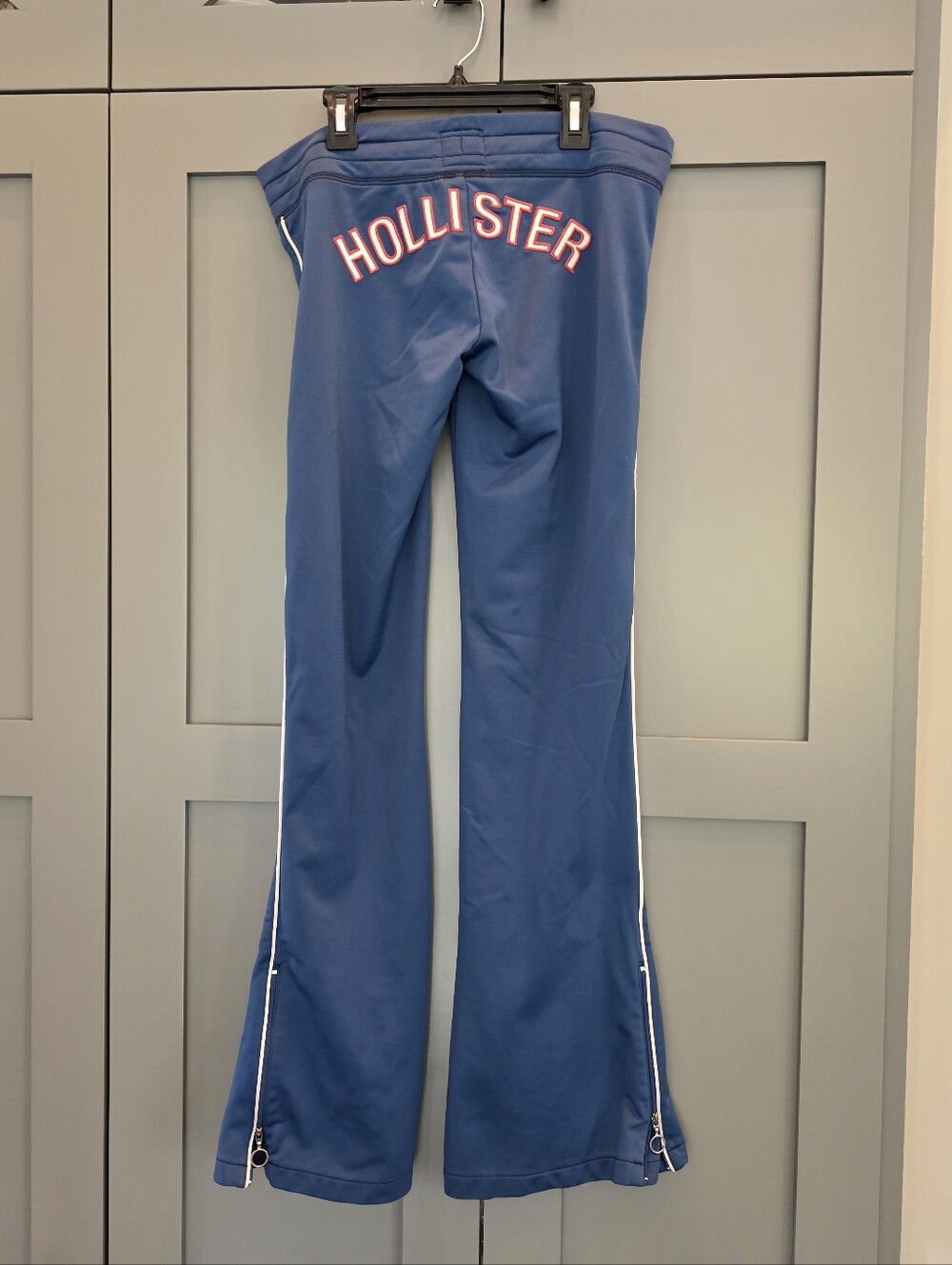Vintage Y2K Hollister Track Pants Sz Small Low Rise Flare Blue Logo Spellout
